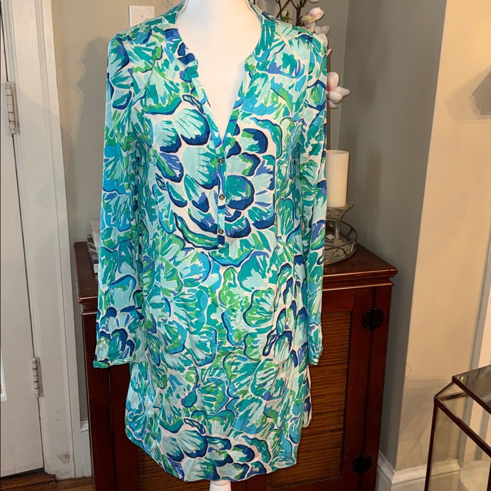 Lilly Pulitzer Delphine Blue Green Agate Lazy River Tunic Dress - Picture 2 of 5